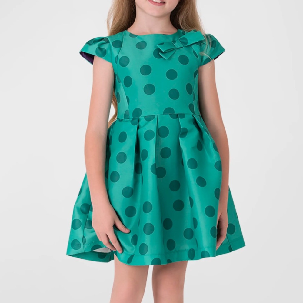 Mama Luma Girls Polka Dot Dress Green Sz 11/12